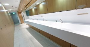 The sinks in the washroom
