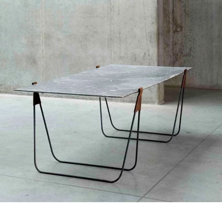 thin marble dining table on metal legs
